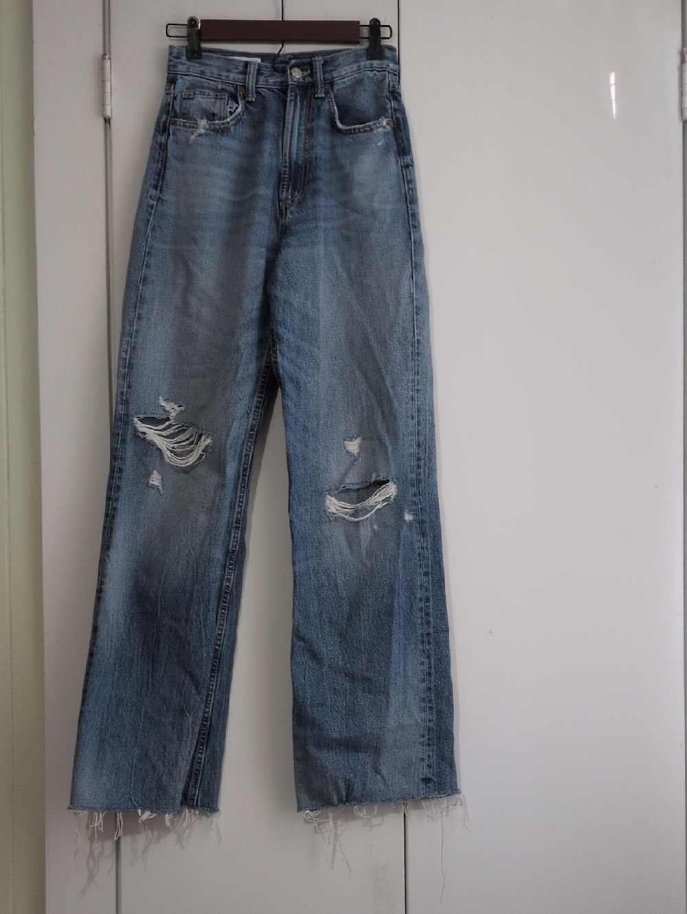 Zara Light Blue Distressed Wide-Leg Jeans